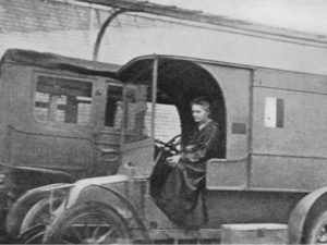 Marie Curie on her mobile x-ray unit, 1917